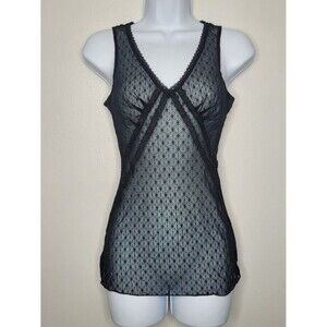 Vintage Express black mesh nylon goth grunge witchy lace going out top small